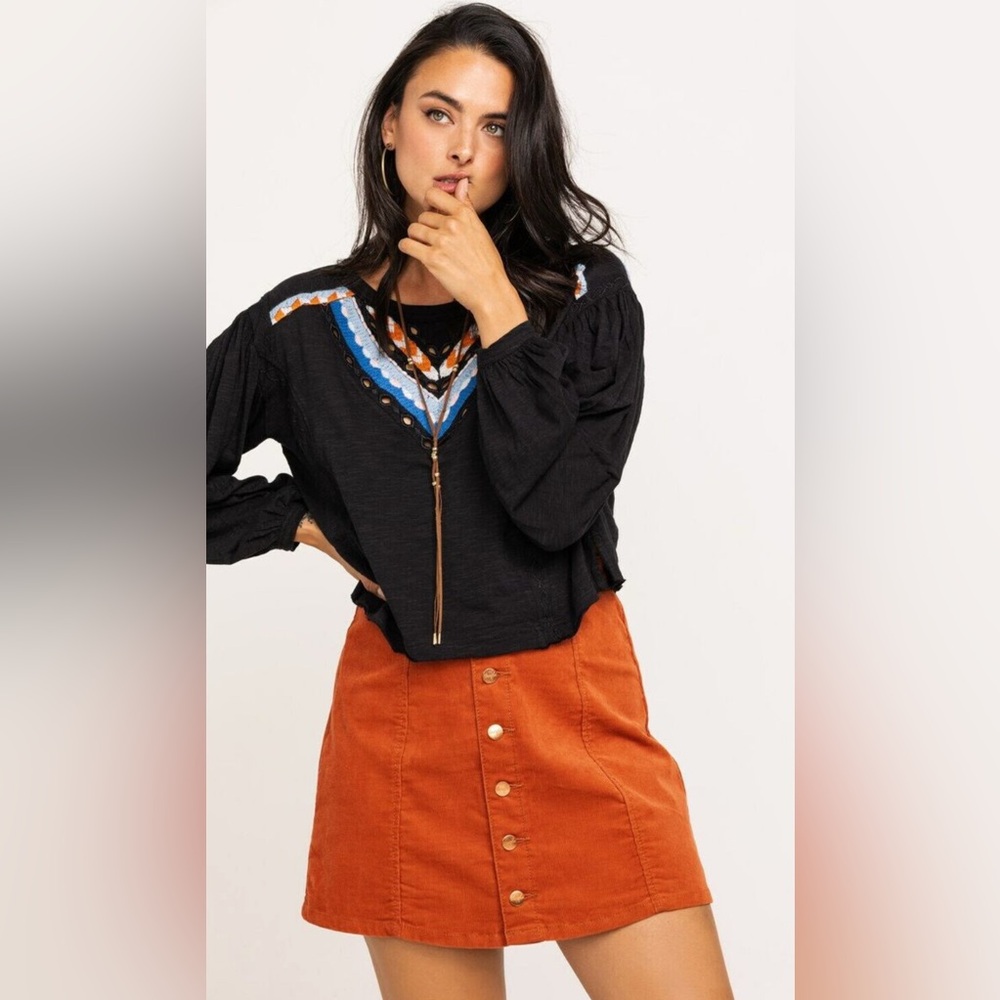 Free People Hand Me Down embroidery Top